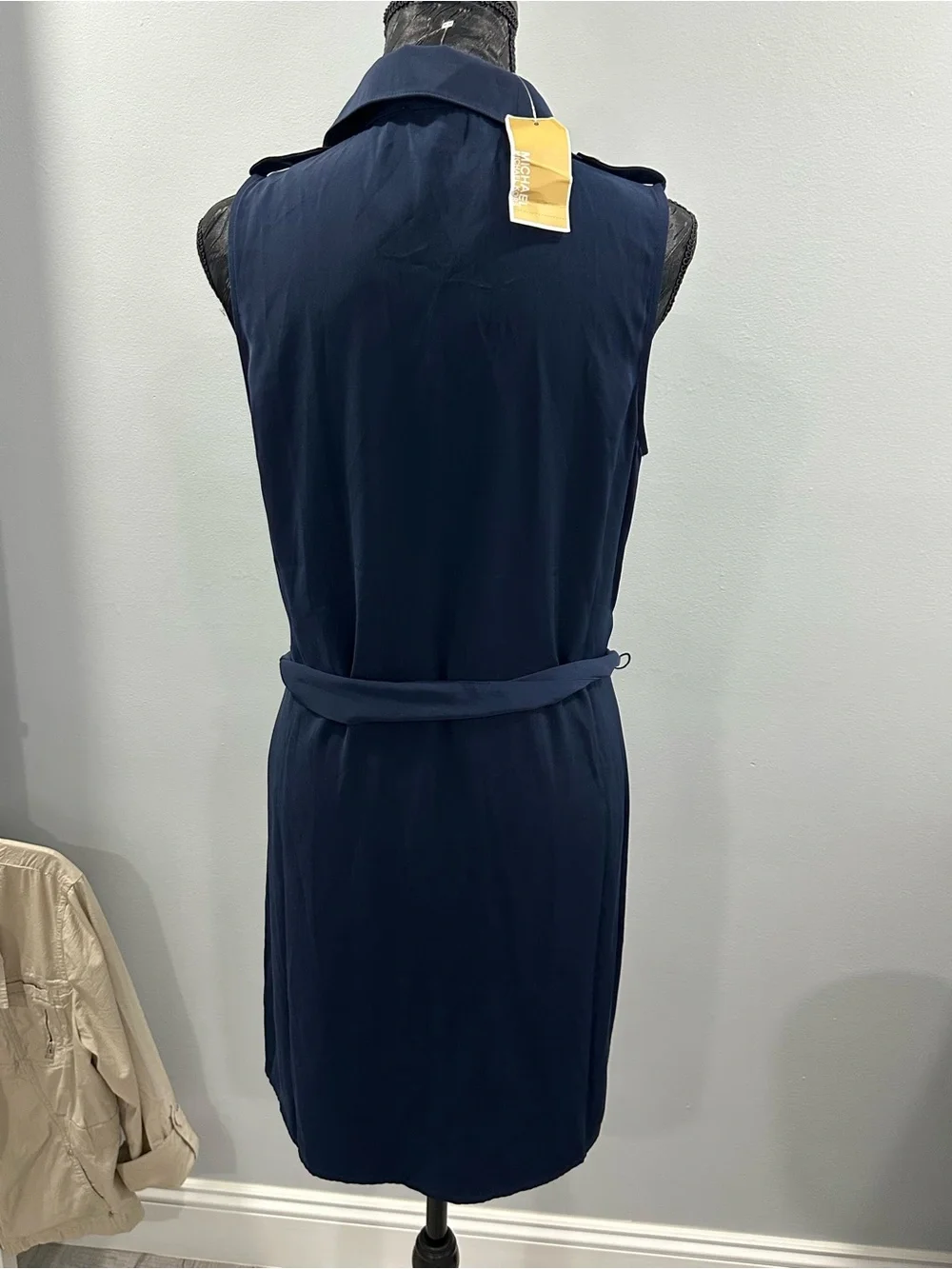Michael Kors Sleeveless Navy Trench Dress with Gold Buttons size S